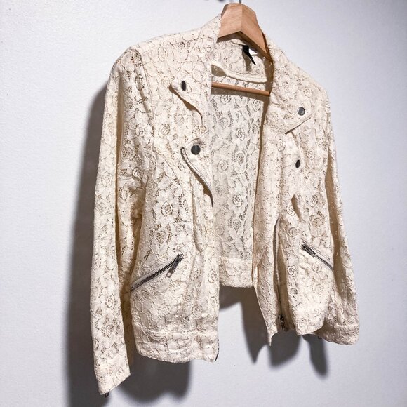 Cream Lace Biker Moto Jacket - Picture 4 of 16